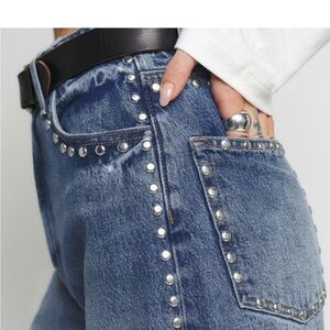 Reformation wide leg Studded Blue Denim Jeans - NWT very flattering